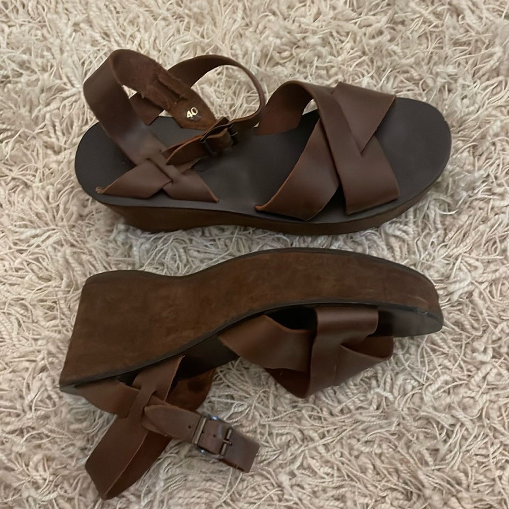 brown suede Kork-Ease platform sandals